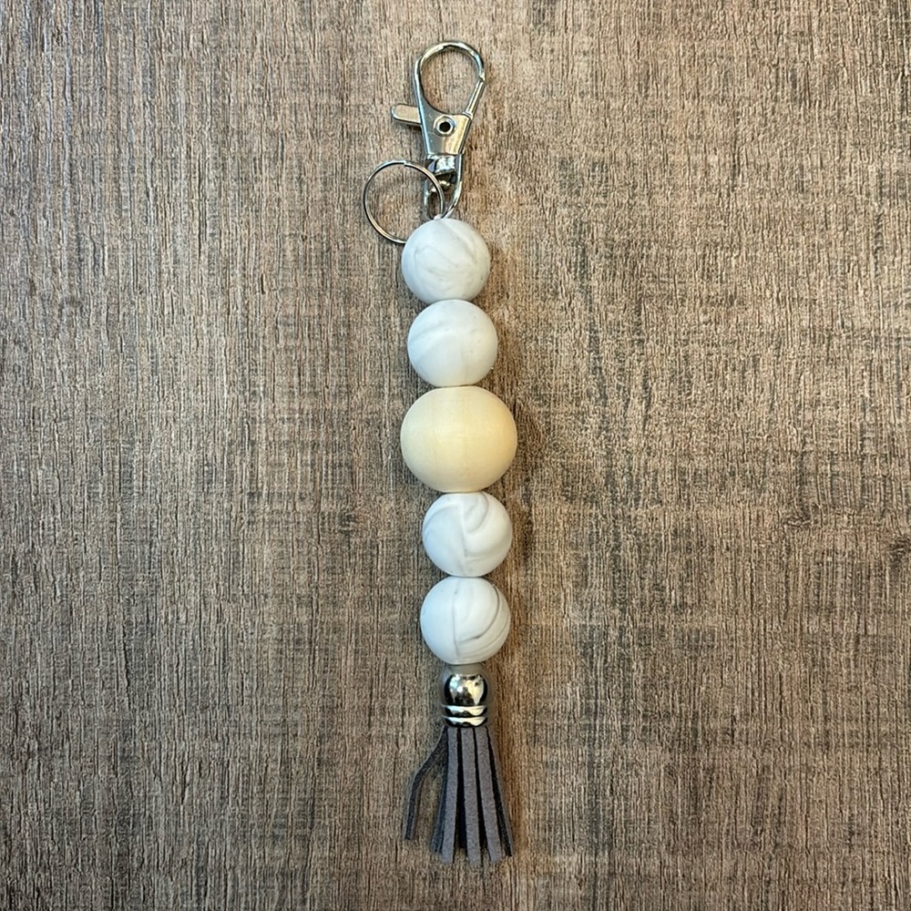 Handmade Silicone Beaded Keychain with Tassel and Lobster‎ Claw Luggage Tag gray